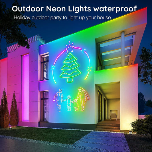 60Ft Neon Rope Lights,Flexible Led Rope Lights Control with App/Remote,Multiple Modes Rope Lights,IP65 Outdoor RGB Led Neons Lights,Music Sync Gaming Led Neon Light Strip for Bedroom Decor