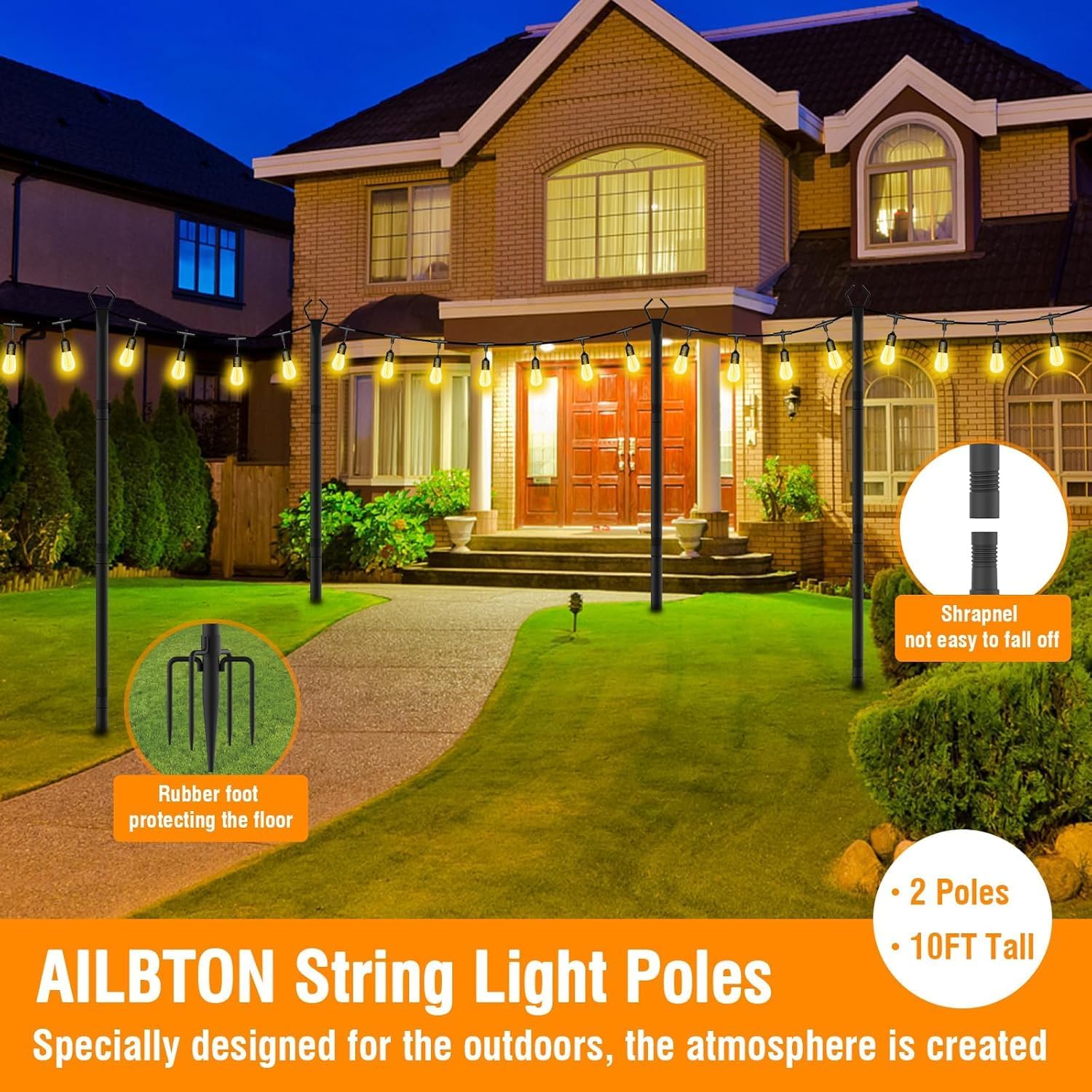 10 Pack 10Ft String Light Poles,Light Poles for Outside String Lights,Outdoor Light Poles with Fork,Metal Pole Stand for Patio,Backyard,Deck
