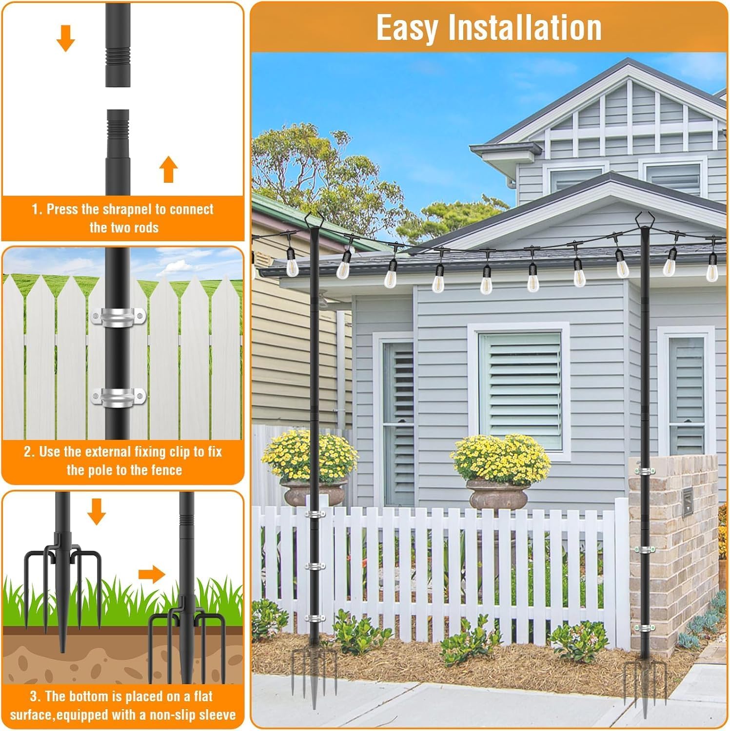 10 Pack 10Ft String Light Poles,Light Poles for Outside String Lights,Outdoor Light Poles with Fork,Metal Pole Stand for Patio,Backyard,Deck