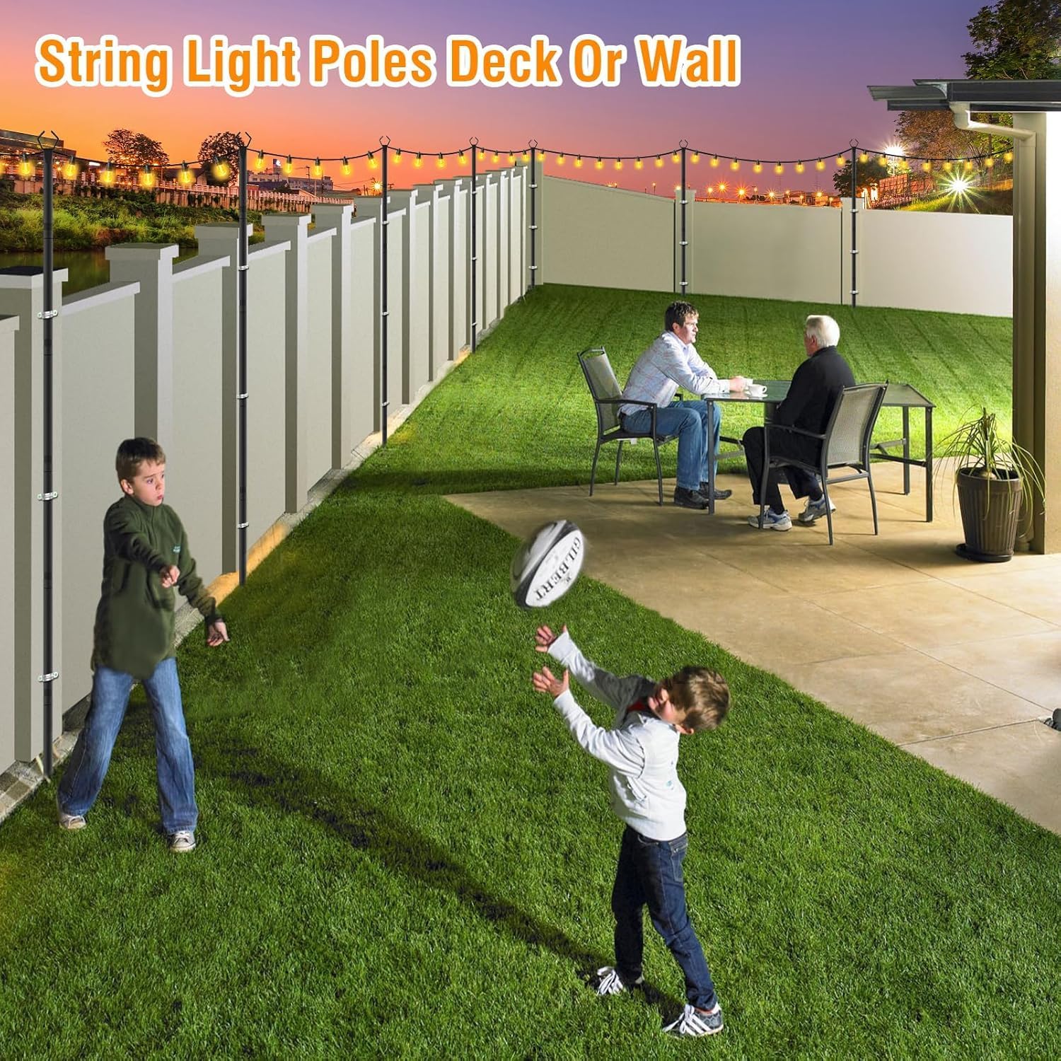 10 Pack 10Ft String Light Poles,Light Poles for Outside String Lights,Outdoor Light Poles with Fork,Metal Pole Stand for Patio,Backyard,Deck