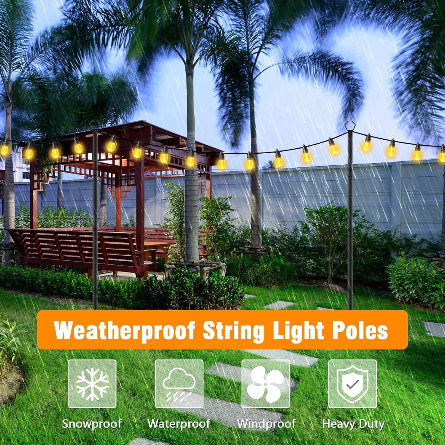 10 Pack 10Ft String Light Poles,Light Poles for Outside String Lights,Outdoor Light Poles with Fork,Metal Pole Stand for Patio,Backyard,Deck