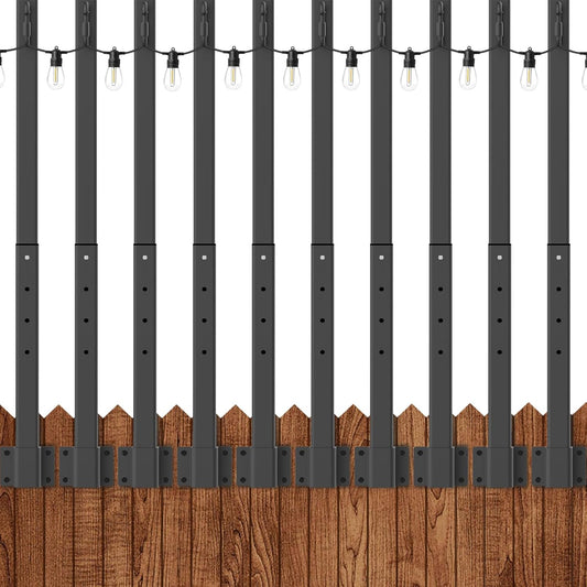 10 Pack 2.8Ft String Light Poles,Light Poles for Outside String Lights,Outdoor Light Poles with Fence Bracket,Metal Pole Stand for Patio,Backyard,Deck