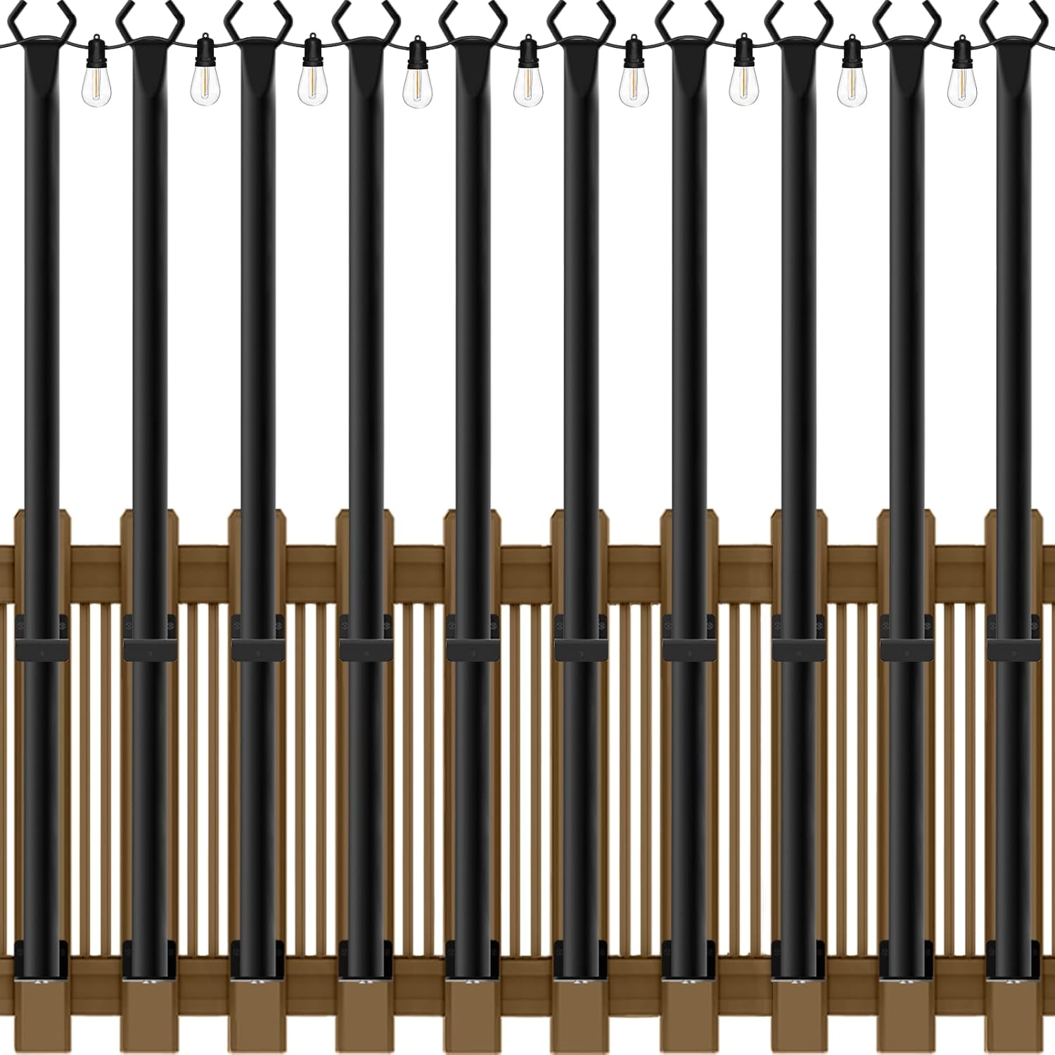 10 Pack 5Ft String Light Poles,Light Poles for Outside String Lights,Outdoor Light Poles with Fence Bracket,Metal Pole Stand for Patio,Backyard,Deck