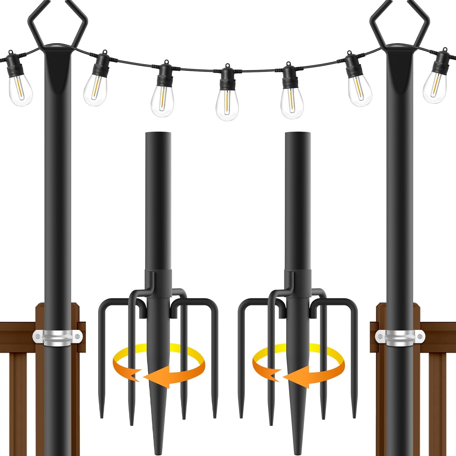 2 Pack 10Ft String Light Poles,Light Poles for Outside String Lights,Outdoor Light Poles with Fork,Metal Pole Stand for Patio,Backyard,Deck