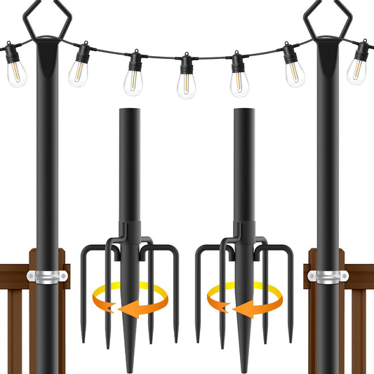 2 Pack 10Ft String Light Poles,Light Poles for Outside String Lights,Outdoor Light Poles with Fork,Metal Pole Stand for Patio,Backyard,Deck