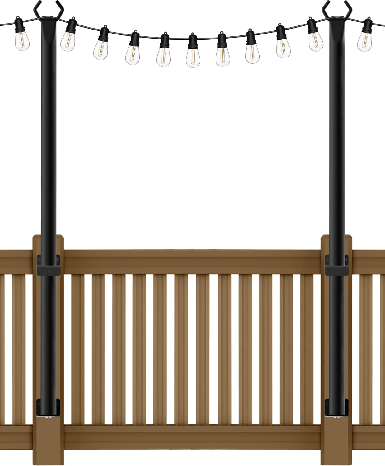 2 Pack 5Ft String Light Poles,Light Poles for Outside String Lights,Outdoor Light Poles with Fence Bracket,Metal Pole Stand for Patio,Backyard,Deck