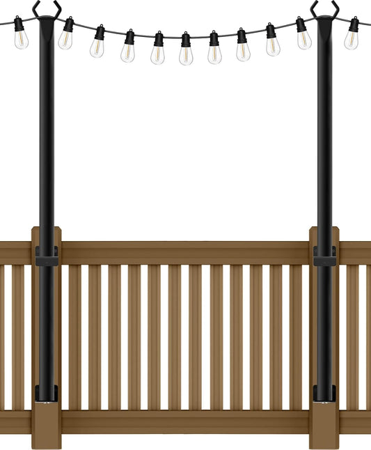 2 Pack 5Ft String Light Poles,Light Poles for Outside String Lights,Outdoor Light Poles with Fence Bracket,Metal Pole Stand for Patio,Backyard,Deck