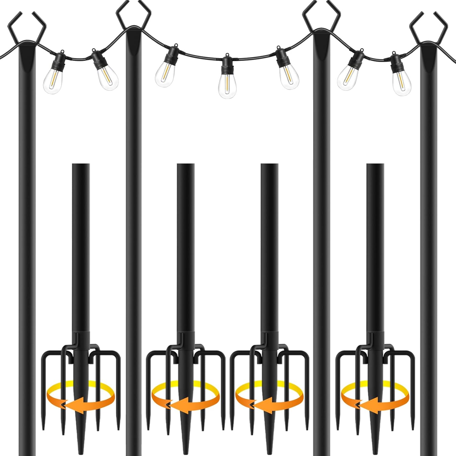 4 Pack 10Ft String Light Poles,Light Poles for Outside String Lights,Outdoor Light Poles with Fork,Metal Pole Stand for Patio,Backyard,Deck