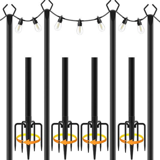 4 Pack 10Ft String Light Poles,Light Poles for Outside String Lights,Outdoor Light Poles with Fork,Metal Pole Stand for Patio,Backyard,Deck