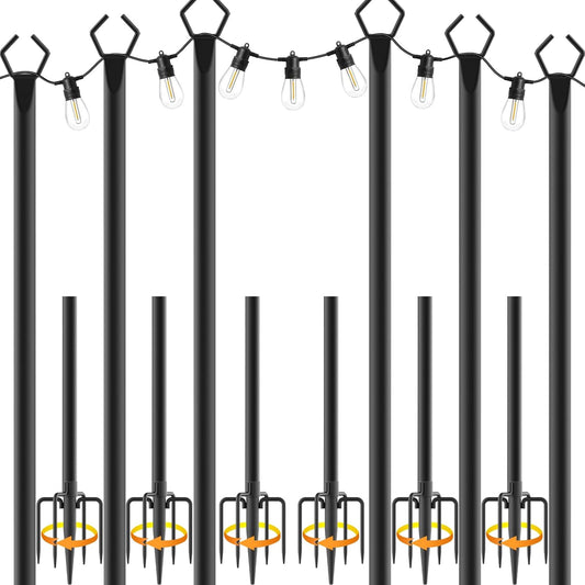 6 Pack 10Ft String Light Poles,Light Poles for Outside String Lights,Outdoor Light Poles with Fork,Metal Pole Stand for Patio,Backyard,Deck