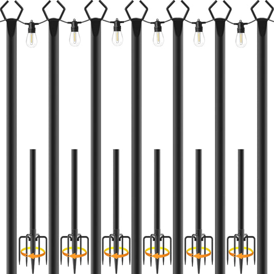 7 Pack 10Ft String Light Poles,Light Poles for Outside String Lights,Outdoor Light Poles with Fork,Metal Pole Stand for Patio,Backyard,Deck