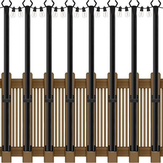 8 Pack 5Ft String Light Poles,Light Poles for Outside String Lights,Outdoor Light Poles with Fence Bracket,Metal Pole Stand for Patio,Backyard,Deck