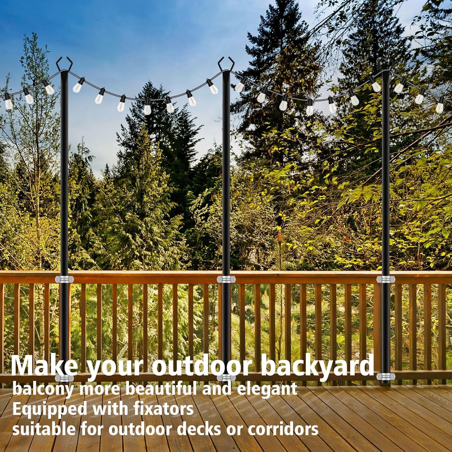 1.3FT 4 Pack Suspension Outdoor String Light Poles for Outside String Lights Hanging,with Clip and Holder,Light Post Mounting Stand for Patio Fence Wall Garden Backyard Deck