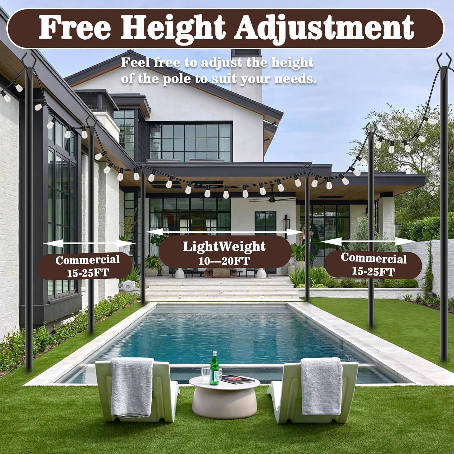 1.3FT 4 Pack Suspension Outdoor String Light Poles for Outside String Lights Hanging,with Clip and Holder,Light Post Mounting Stand for Patio Fence Wall Garden Backyard Deck