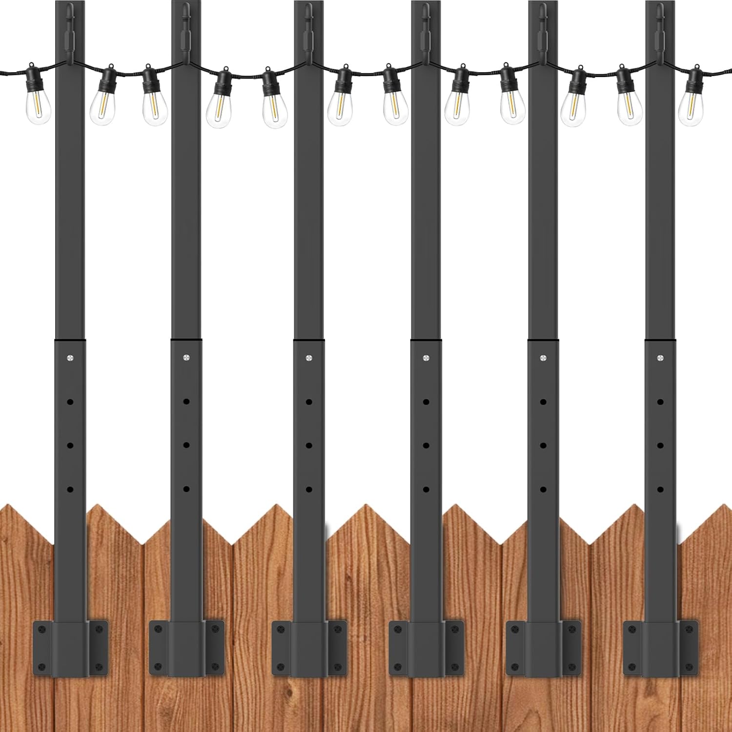 1.3FT 4 Pack Suspension Outdoor String Light Poles for Outside String Lights Hanging,with Clip and Holder,Light Post Mounting Stand for Patio Fence Wall Garden Backyard Deck