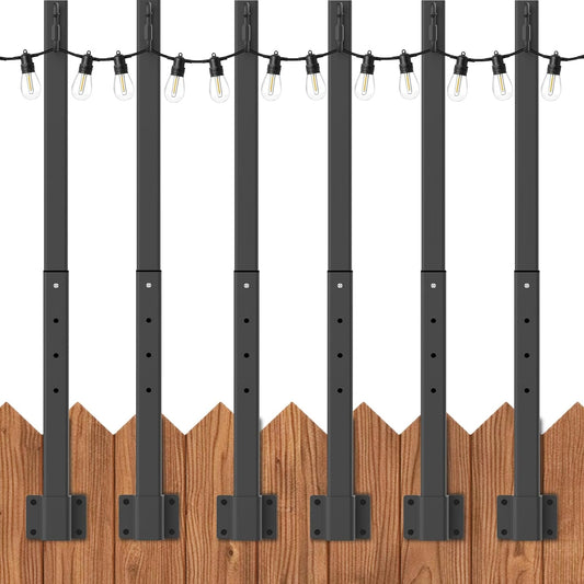 1.3FT 4 Pack Suspension Outdoor String Light Poles for Outside String Lights Hanging,with Clip and Holder,Light Post Mounting Stand for Patio Fence Wall Garden Backyard Deck