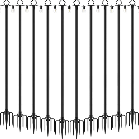 10Ft 10 Pack String Light Poles,Light Poles for Outside String Lights,Outdoor Light Poles with Fork,Metal Pole Stand for Patio,Backyard,Deck
