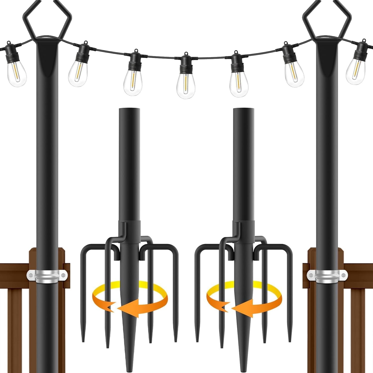 10Ft  2 Pack String Light Poles,Light Poles for Outside String Lights,Outdoor Light Poles with Fork,Metal Pole Stand for Patio,Backyard,Deck