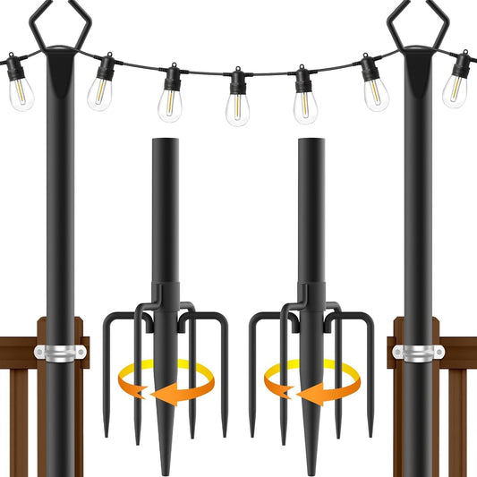 10Ft  2 Pack String Light Poles,Light Poles for Outside String Lights,Outdoor Light Poles with Fork,Metal Pole Stand for Patio,Backyard,Deck