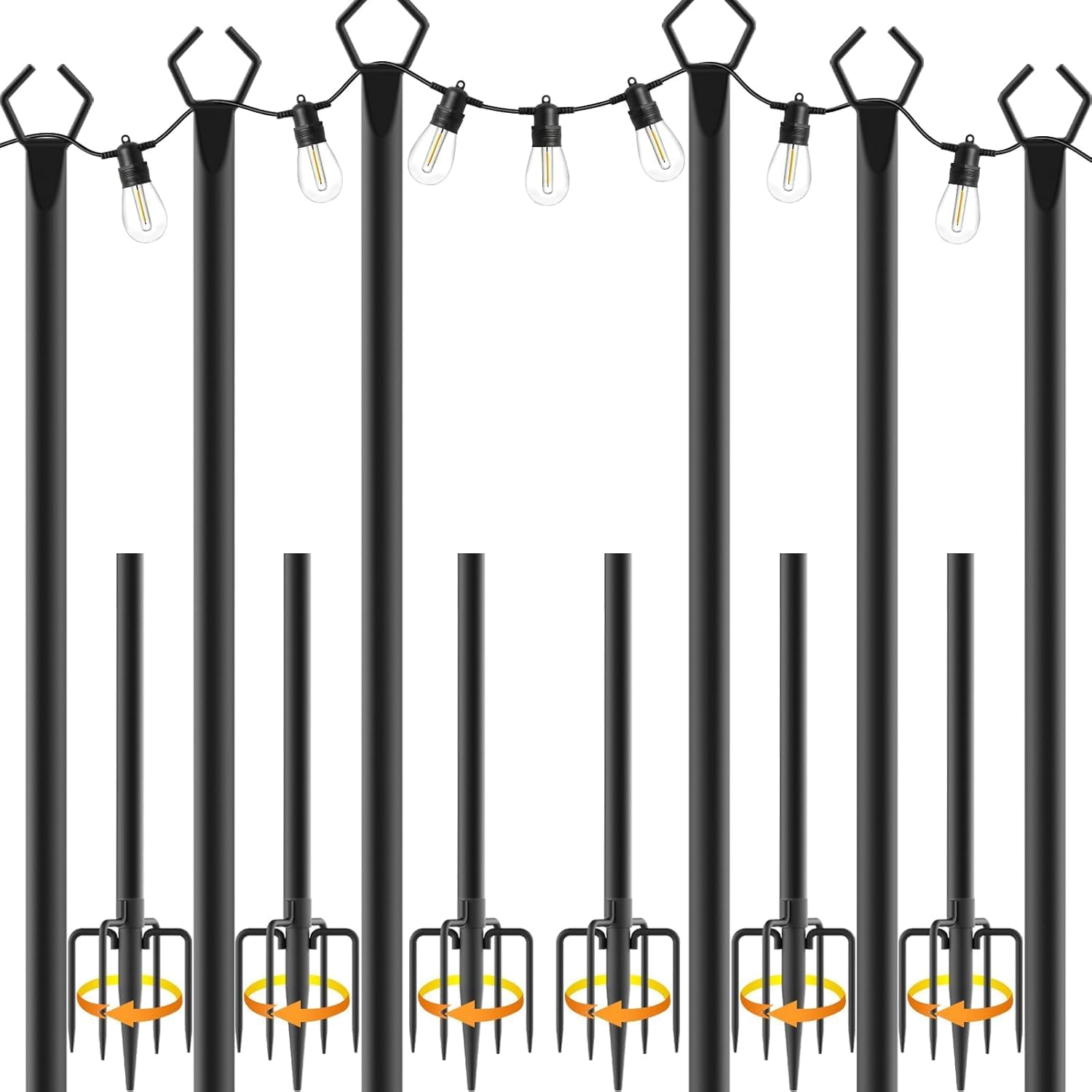 10Ft  6 Pack String Light Poles,Light Poles for Outside String Lights,Outdoor Light Poles with Fork,Metal Pole Stand for Patio,Backyard,Deck