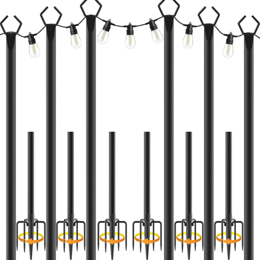 10Ft  6 Pack String Light Poles,Light Poles for Outside String Lights,Outdoor Light Poles with Fork,Metal Pole Stand for Patio,Backyard,Deck
