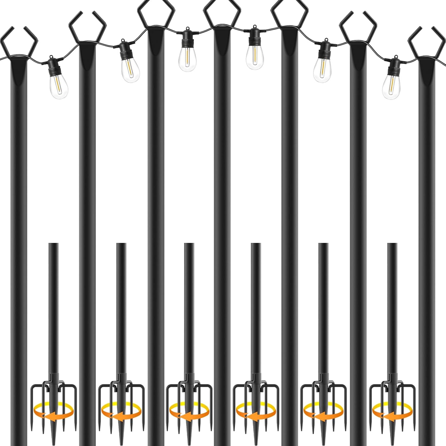 10Ft  7 Pack String Light Poles,Light Poles for Outside String Lights,Outdoor Light Poles with Fork,Metal Pole Stand for Patio,Backyard,Deck