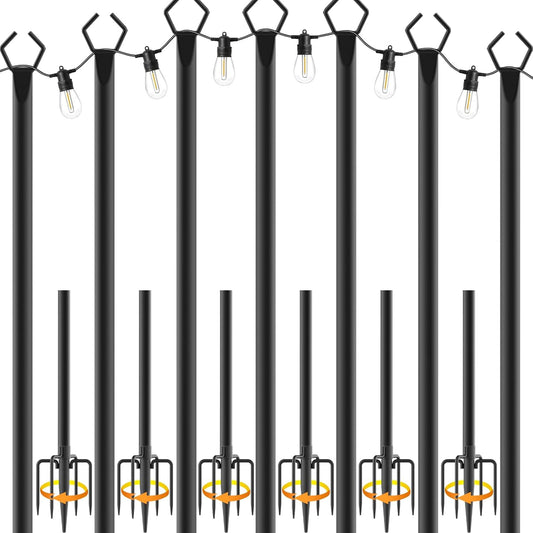 10Ft  7 Pack String Light Poles,Light Poles for Outside String Lights,Outdoor Light Poles with Fork,Metal Pole Stand for Patio,Backyard,Deck
