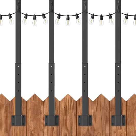 2.8Ft 4 Pack String Light Poles 4 Pack,Light Poles for Outside Lights,Outdoor with Fence Brackets Hanging Lights,Metal Stand Deck Patio Backyard