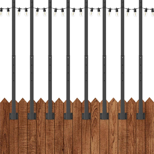 2.8Ft 8Pack String Light Poles 8 Pack,Light Poles for Outside Lights,Outdoor with Fence Brackets Hanging Lights,Metal Stand Deck Patio Backyard