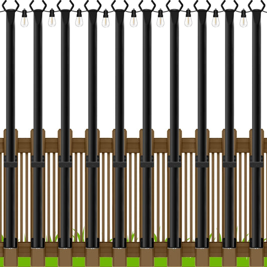 5Ft String Light Poles 10 Pack,Light Poles for Outside Lights,Outdoor with Fence Brackets Hanging Lights,Metal Stand Deck Patio Backyard