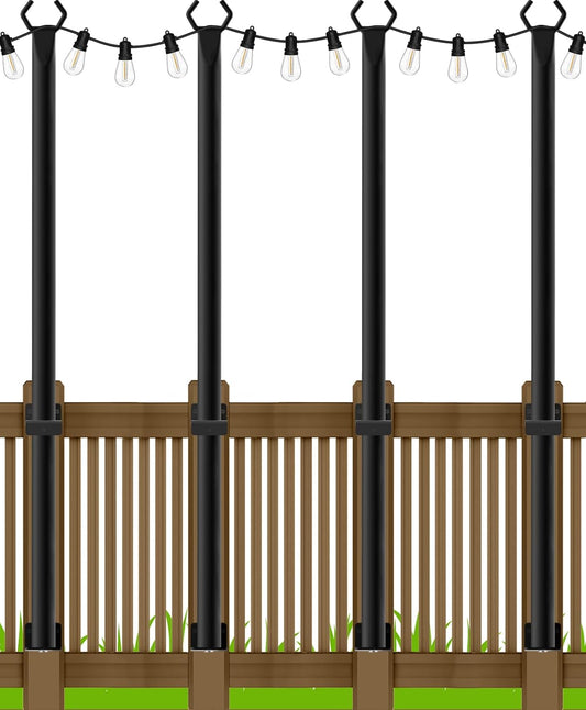 5Ft String Light Poles 4 Pack,Light Poles for Outside Lights,Outdoor with Fence Brackets Hanging Lights,Metal Stand Deck Patio Backyard