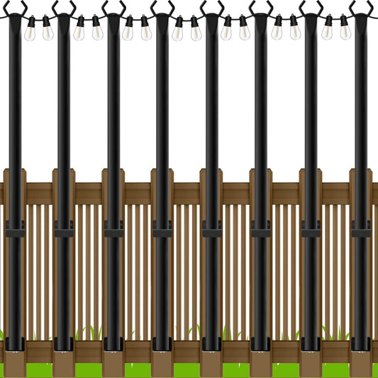 5Ft String Light Poles 8 Pack,Light Poles for Outside Lights,Outdoor with Fence Brackets Hanging Lights,Metal Stand Deck Patio Backyard（副本）